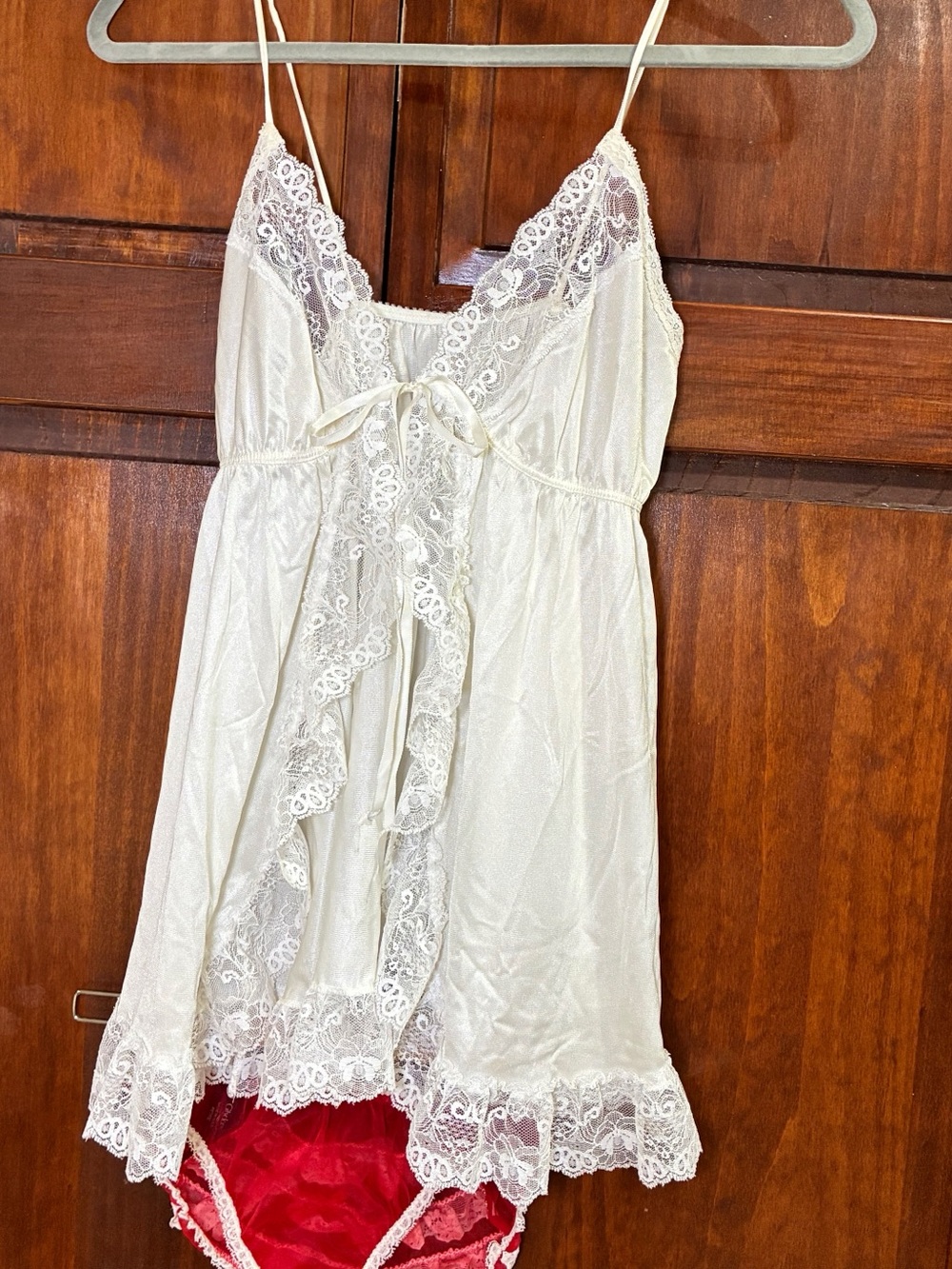 Lace-Trim Satin Chemise in Ivory — Women's Intimates size petite
